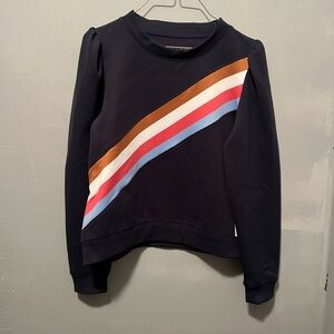 Women's Navy Crewneck Sweatshirt with Diagonal Multi-Color Stripe
